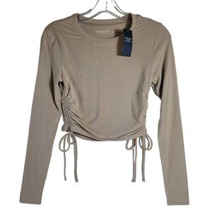 NEW ABERCROMBIE & FITCH TOP CROPPED SOFT COLLECTION CINCHED SIDES SIZE XS  BEIGE